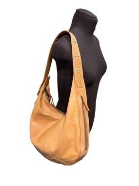 Lucky Brand Soft Leather Hobo Bag Brown Studded Strap Boho Slouchy Shoulder Y2K
